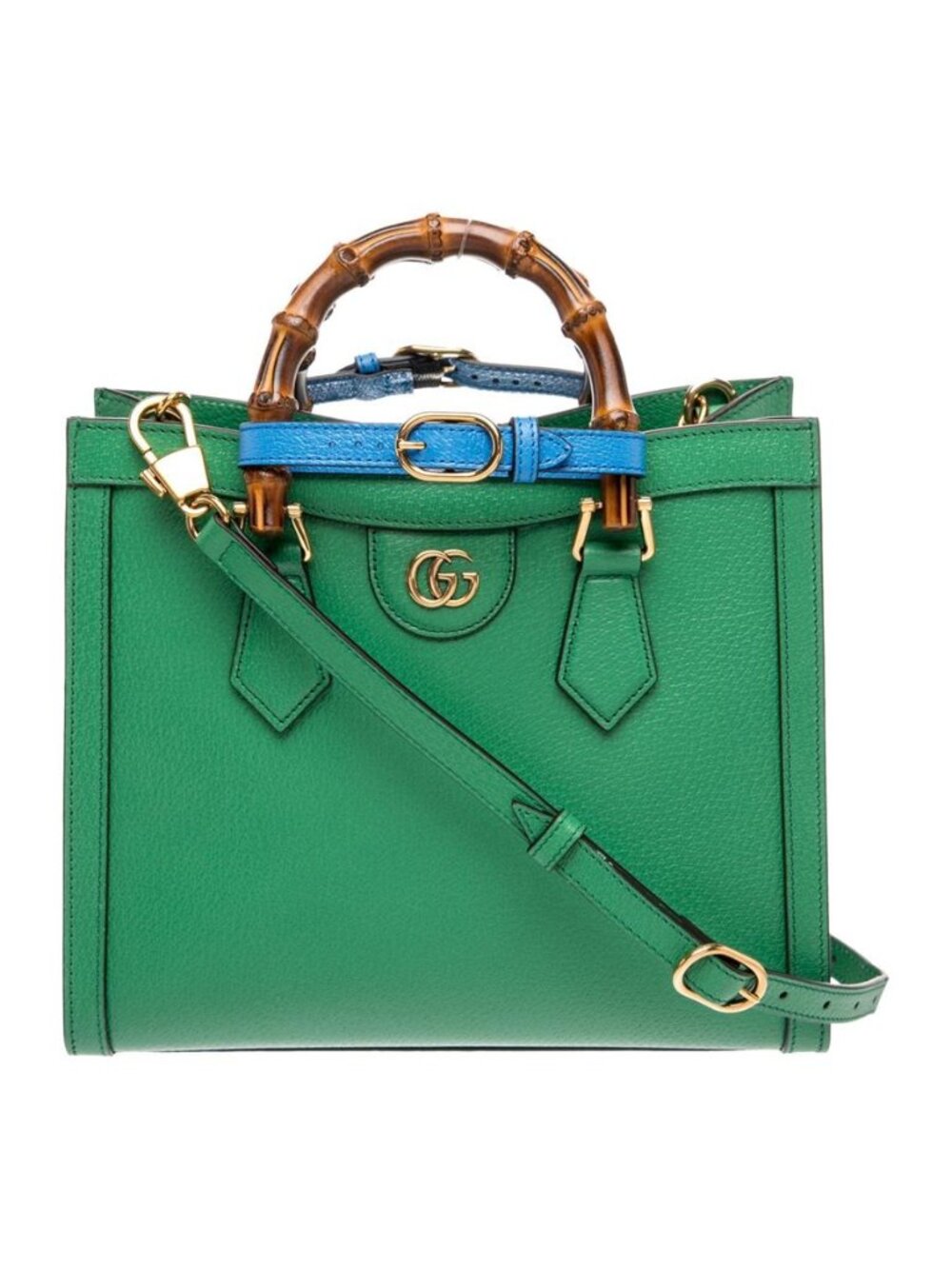 Gucci Diana Small Green Leather Bamboo Top Handle Shoulder Bag Double G Logo